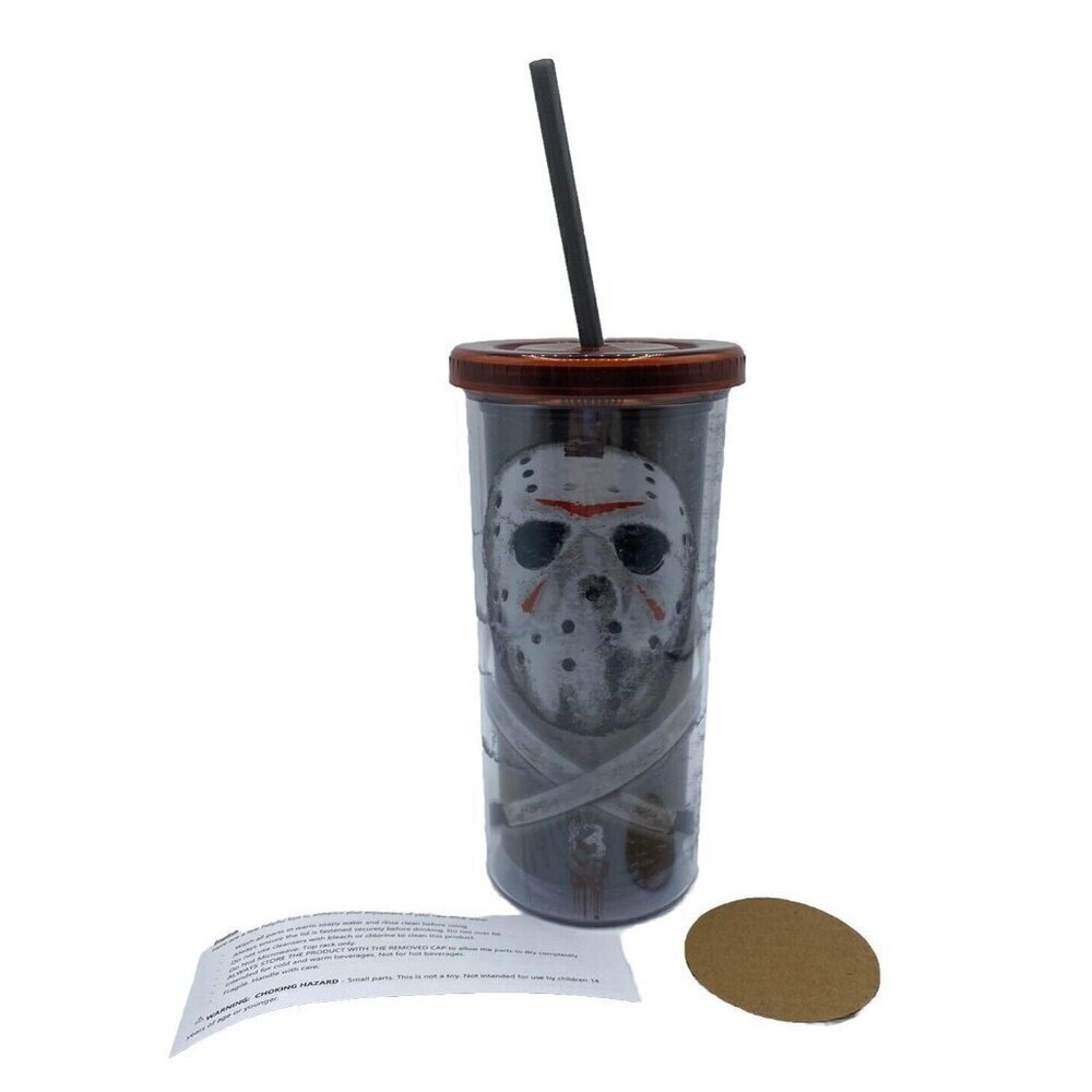 Friday The 13th Jason Mask Plastic Travel Tumbler 20 Ounce 7.5" H Straw Horror
